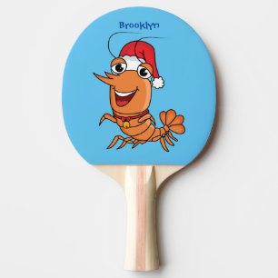 Cute happy Christmas shrimp cartoon illustration Ping Pong Paddle