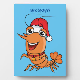 Cute happy Christmas shrimp cartoon illustration Plaque