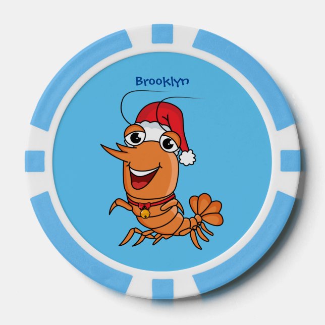 Cute happy Christmas shrimp cartoon illustration Poker Chips (Front)