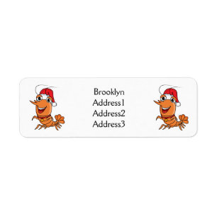 Cute happy Christmas shrimp cartoon illustration Return Address Label