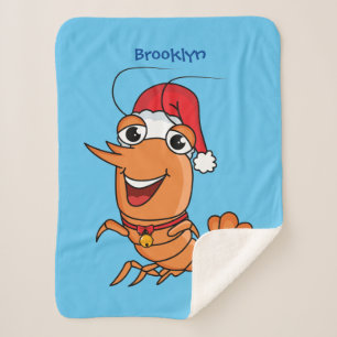Cute happy Christmas shrimp cartoon illustration Sherpa Blanket