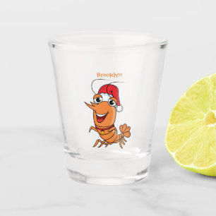 Cute happy Christmas shrimp cartoon illustration Shot Glass