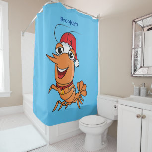 Cute happy Christmas shrimp cartoon illustration Shower Curtain
