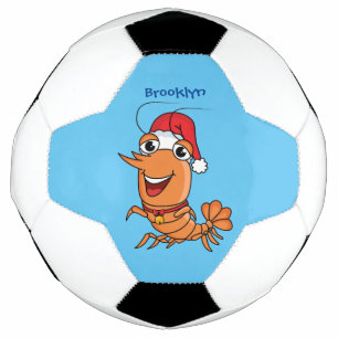 Cute happy Christmas shrimp cartoon illustration Soccer Ball