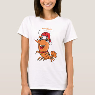 Cute happy Christmas shrimp cartoon illustration T-Shirt