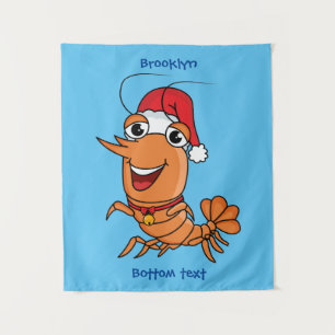 Cute happy Christmas shrimp cartoon illustration Tapestry