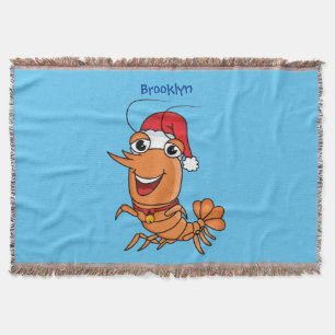 Cute happy Christmas shrimp cartoon illustration Throw Blanket