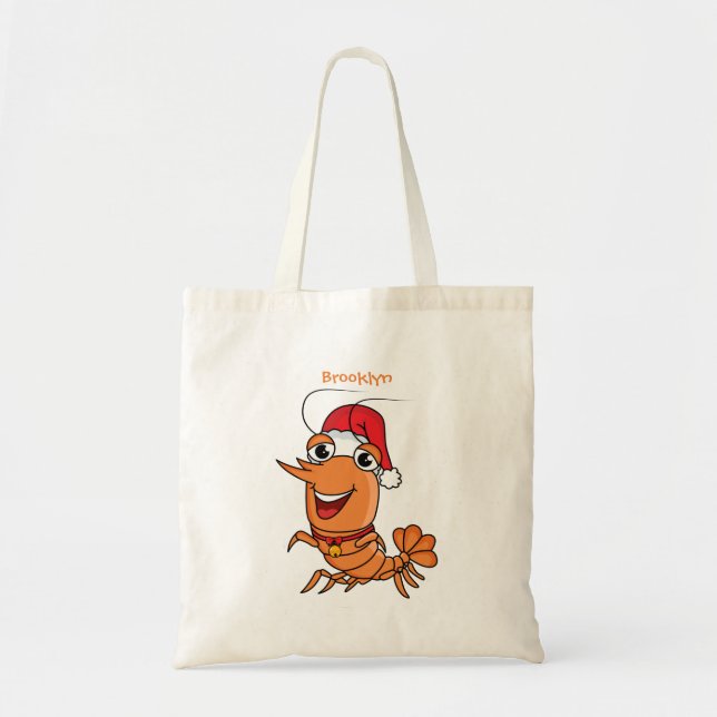 Cute happy Christmas shrimp cartoon illustration Tote Bag (Front)