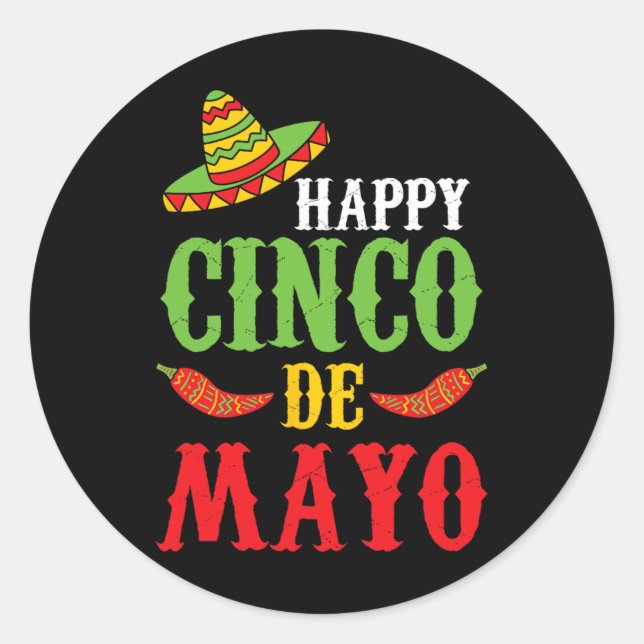 Cute Happy Cinco De Mayo Sombrero Peppers May 5th  Classic Round Sticker (Front)