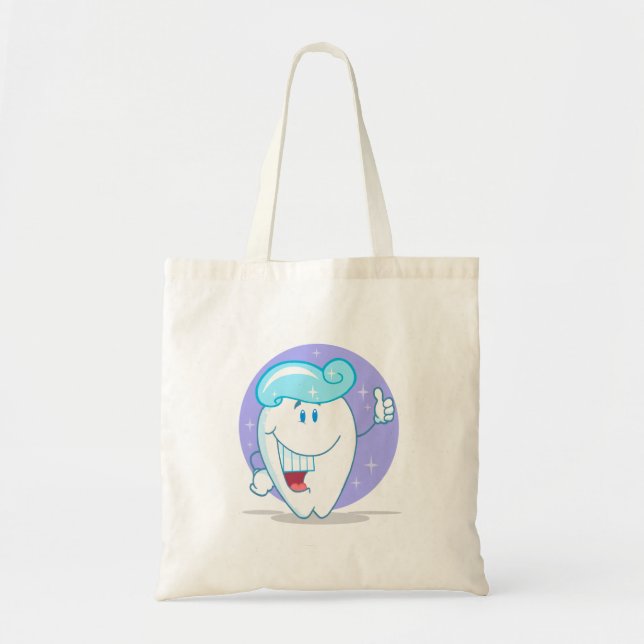 cute happy clean sparkling tooth cartoon character tote bag (Front)