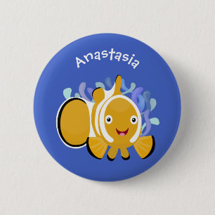 Cute happy clownfish anenome cartoon 6 cm round badge