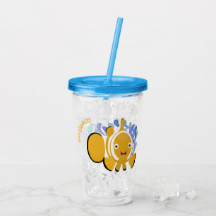 Cute happy clownfish anenome cartoon acrylic tumbler