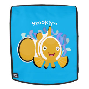 Cute happy clownfish anenome cartoon backpack