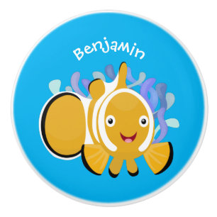 Cute happy clownfish anenome cartoon ceramic knob