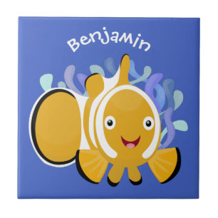 Cute happy clownfish anenome cartoon ceramic tile