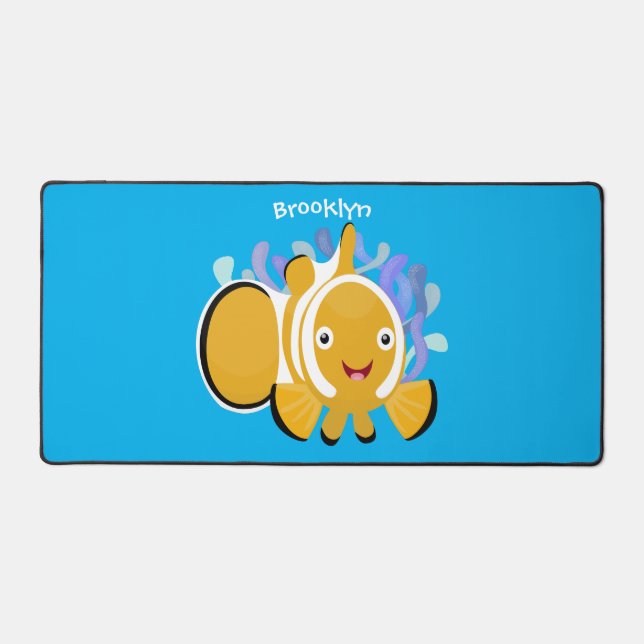 Cute happy clownfish anenome cartoon desk mat (Front)