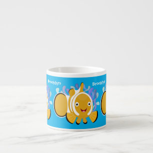 Cute happy clownfish anenome cartoon espresso cup