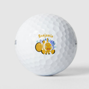 Cute happy clownfish anenome cartoon golf balls