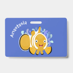 Cute happy clownfish anenome cartoon ID badge