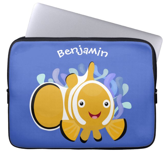 Cute happy clownfish anenome cartoon laptop sleeve (Front)