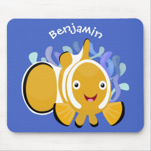 Cute happy clownfish anenome cartoon mouse pad