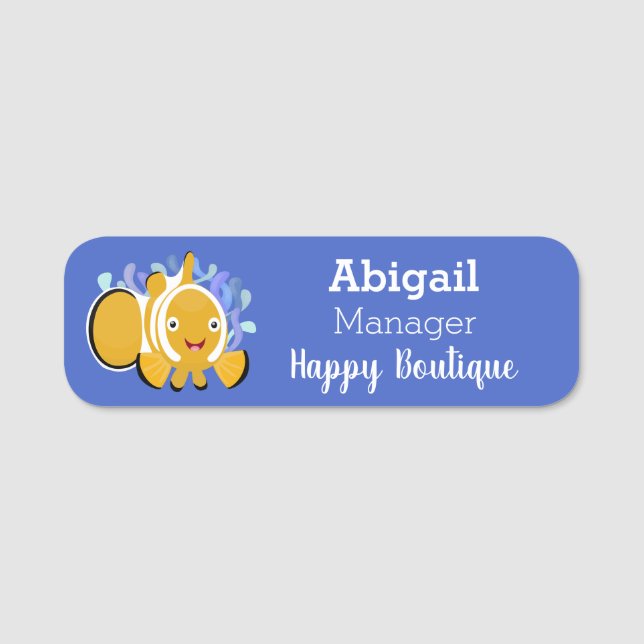 Cute happy clownfish anenome cartoon  name tag (Front)