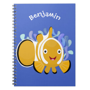 Cute happy clownfish anenome cartoon notebook