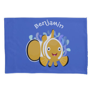 Cute happy clownfish anenome cartoon pillowcase