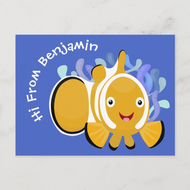 Cute happy clownfish anenome cartoon postcard (Front)