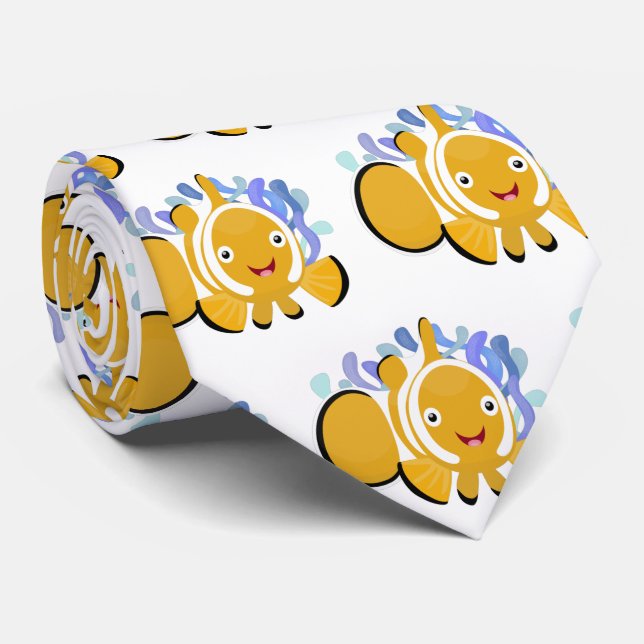 Cute happy clownfish anenome cartoon tie (Rolled)