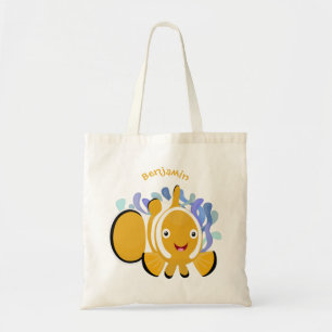 Cute happy clownfish anenome cartoon tote bag