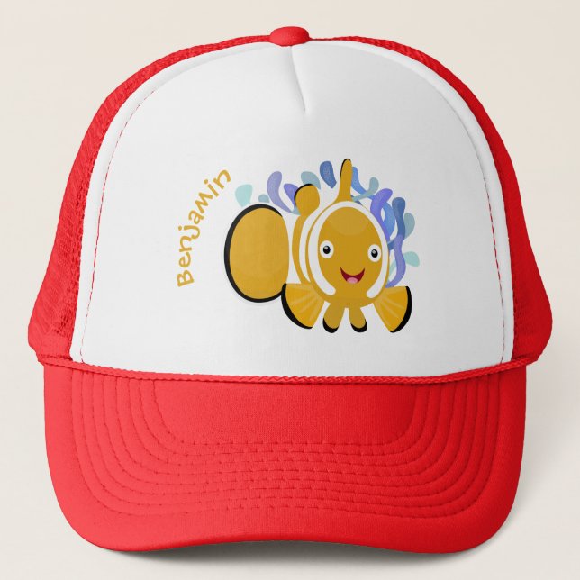 Cute happy clownfish anenome cartoon trucker hat (Front)