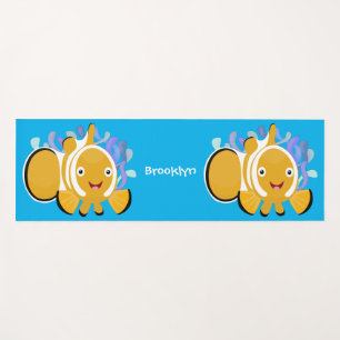 Cute happy clownfish anenome cartoon yoga mat