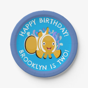 Cute happy clownfish personalised birthday cartoon paper plate