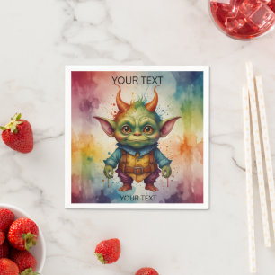 Cute happy colourful funny little goblin creature napkin