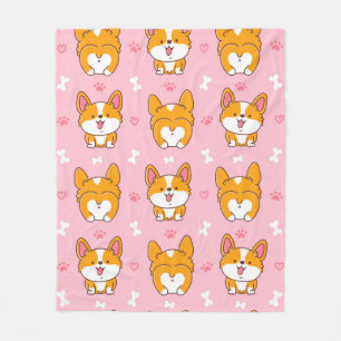 Cute happy corgi dog seamless pattern fleece blanket