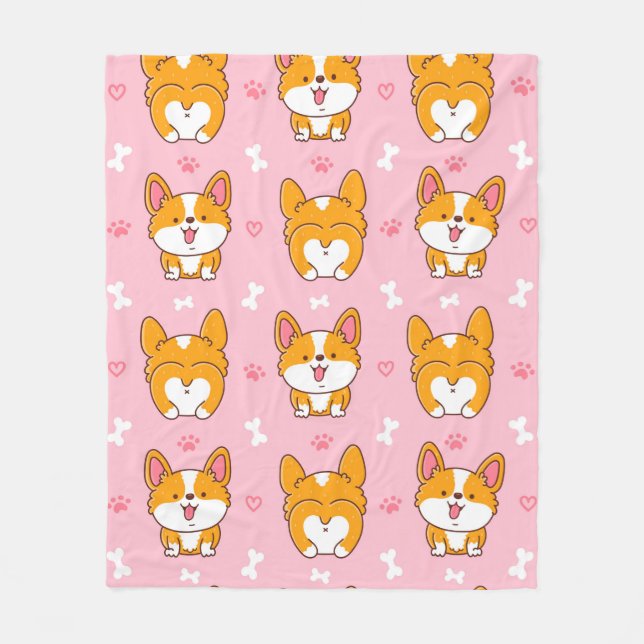 Cute happy corgi dog seamless pattern fleece blanket (Front)
