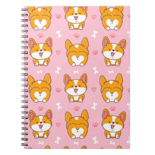 Cute happy corgi dog seamless pattern notebook