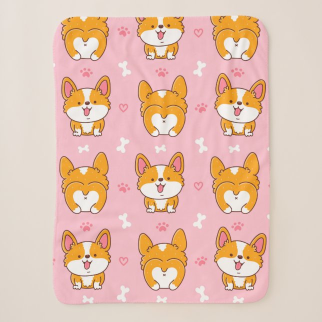 Cute happy corgi dog seamless pattern sherpa blanket (Front)
