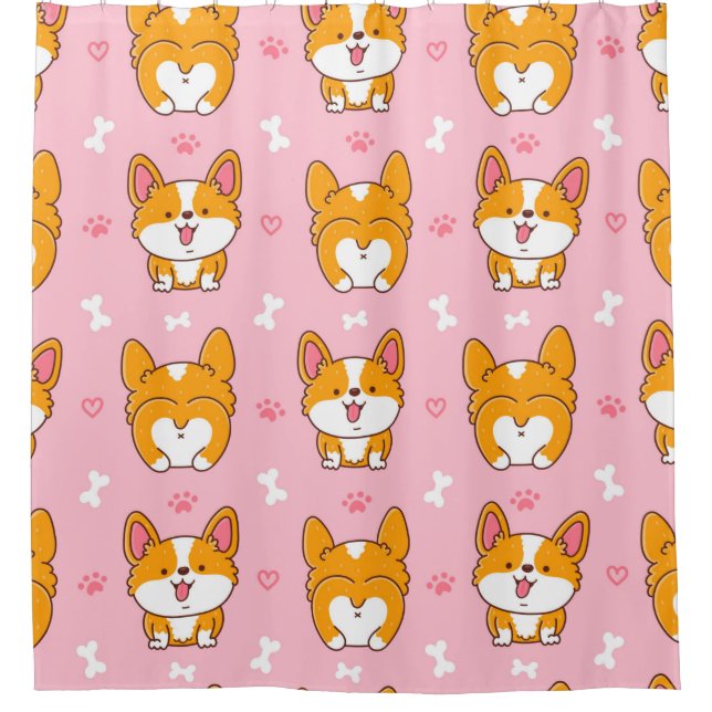 Cute happy corgi dog seamless pattern shower curtain (Front)