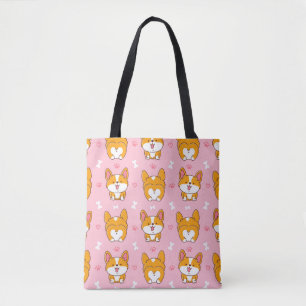 Cute happy corgi dog seamless pattern tote bag