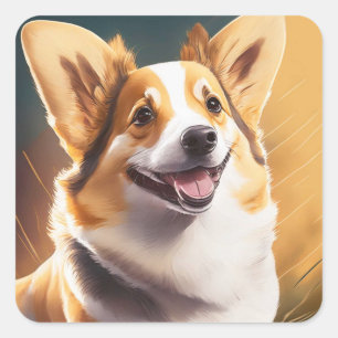 Cute Happy Corgi Dog Square Sticker