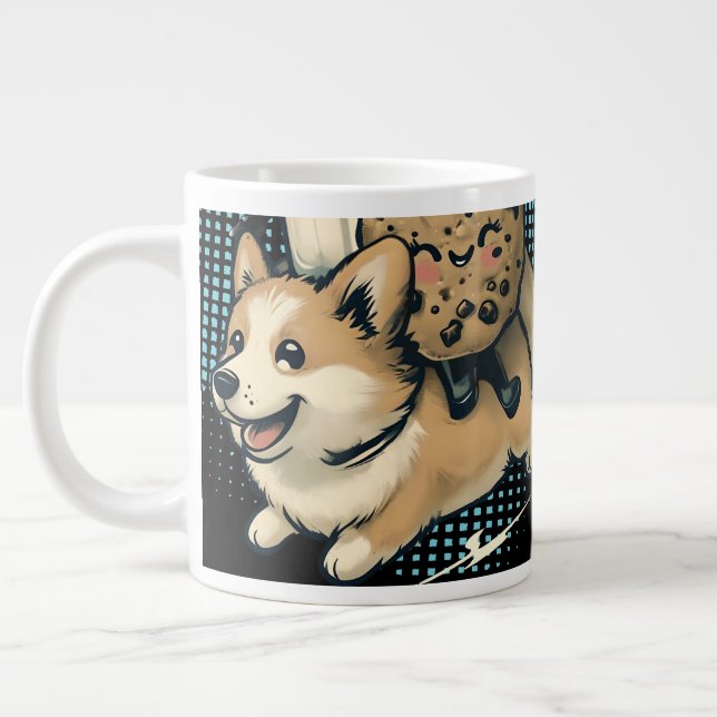 Cute happy corgi puppy milk and cookies large coffee mug (Left)