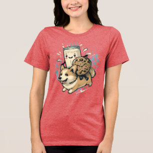 Cute happy corgi puppy milk and cookies Tri-Blend shirt