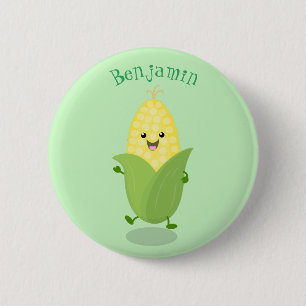 Cute happy corn cartoon illustration 6 cm round badge