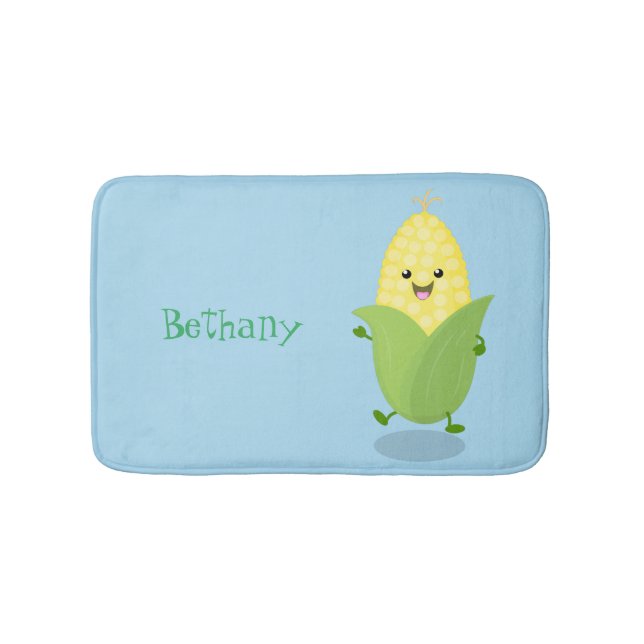 Cute happy corn cartoon illustration bath mat (Front)