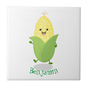 Cute happy corn cartoon illustration ceramic tile
