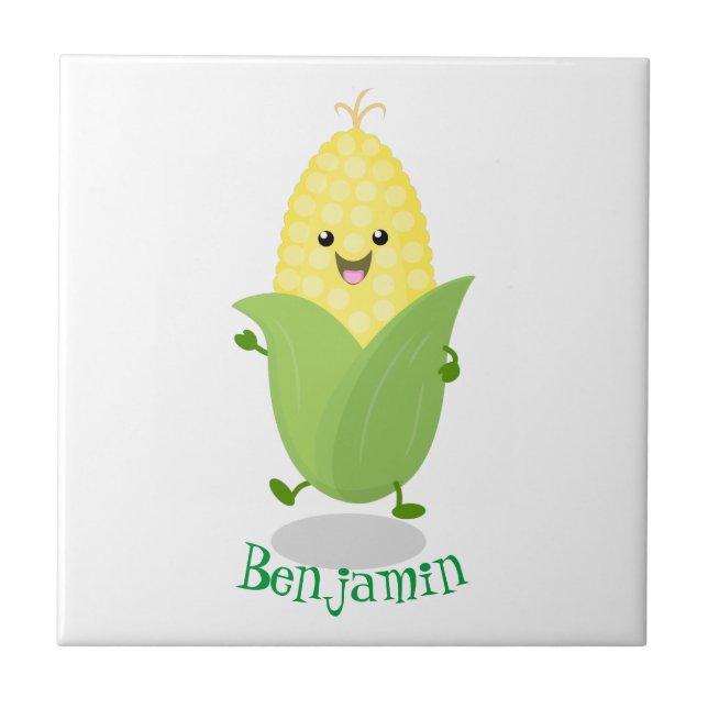 Cute happy corn cartoon illustration ceramic tile (Front)