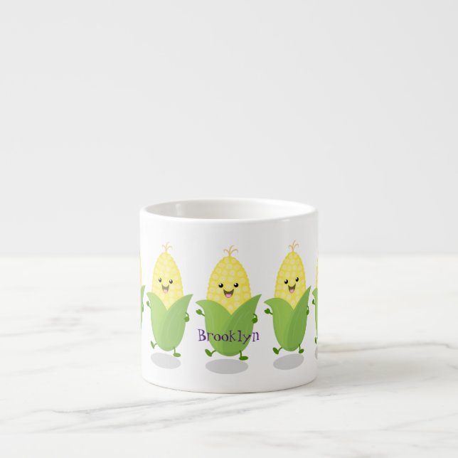 Cute happy corn cartoon illustration espresso cup (Front)