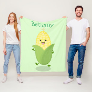 Cute happy corn cartoon illustration fleece blanket